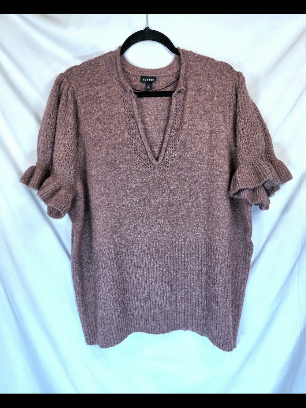 Torrid Mauve Ruffle Sleeve Sweater 3X V-Neck Knit Cozy Boho Cottagecore